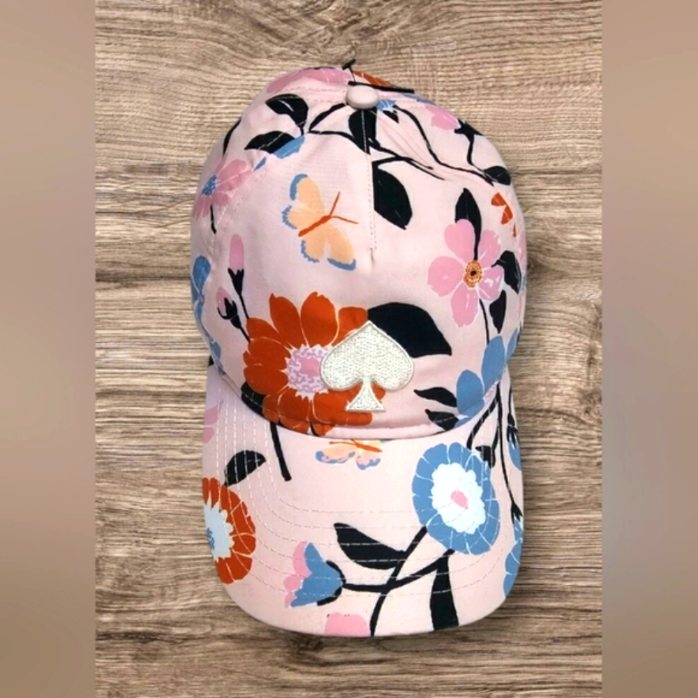 NEW Kate Spade Pearl Blush Pink Floral Tropical Hat Summer Embriodered Spade Cap - Picture 3 of 12